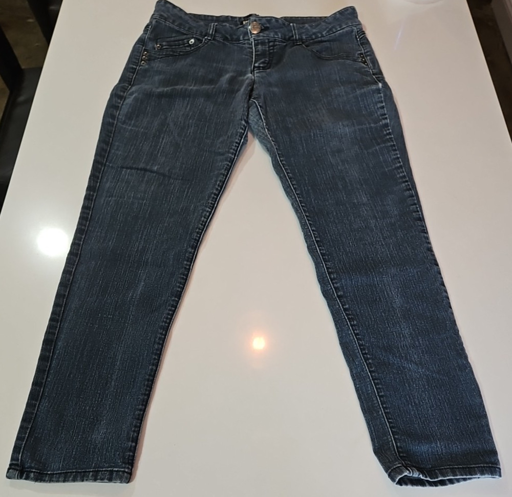 REWIND Distressed Dark Blue Straight Leg Women's Jeans, SIZE 13